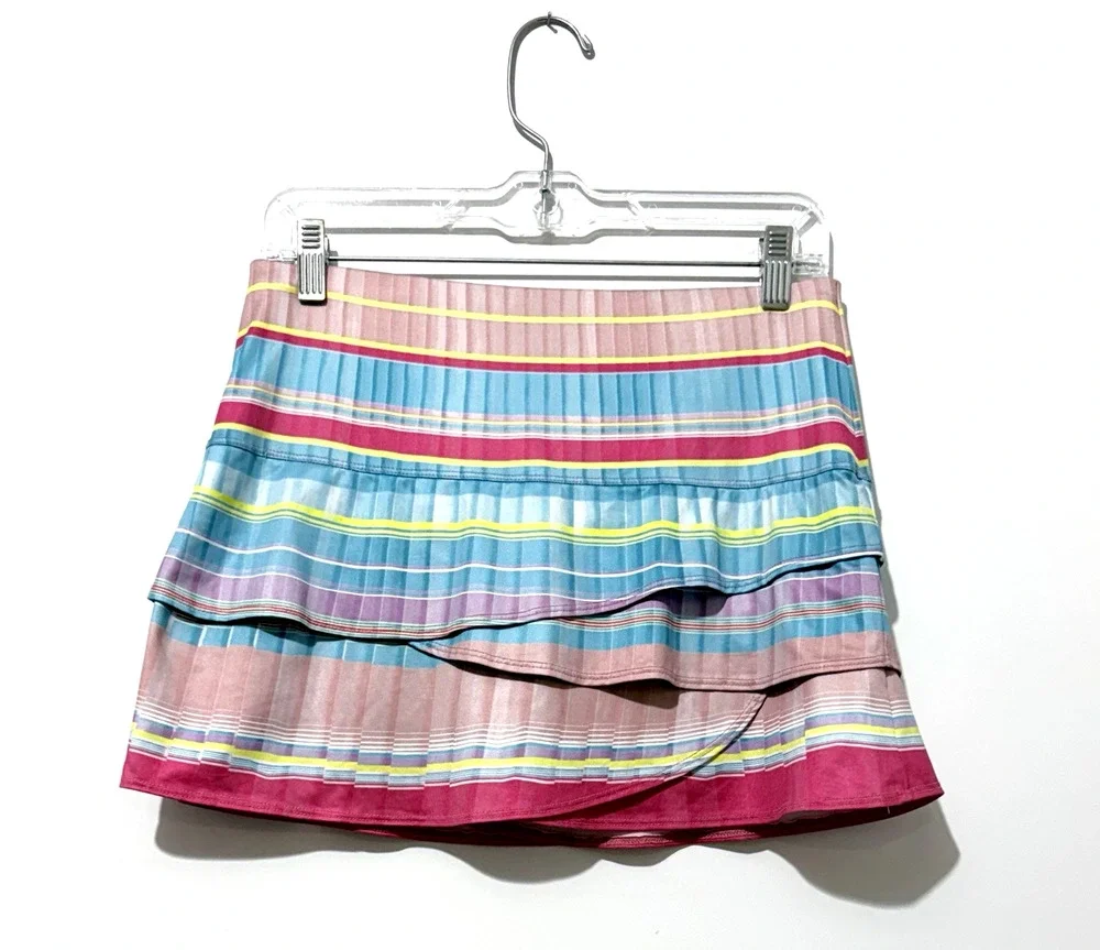 Lucky In Love Womens Skort M 8-10 Blue Pink Yellow Tiered Tennis Skirt Shorts